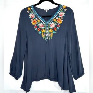 Jodifl Floral Embroidered Tunic Top‎ V Neck Bohemian Festival Sz 1X